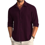 Men's Casual Button Down Shirts Long Sleeve Linen Shirt Fashion Textured Beach Summer Shirt