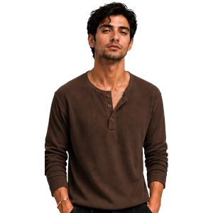 Men's Premium Waffle Knit Henley Tshirt for Men