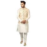 Men's Silk Blend Kurta Pyjama with Stylish Embroidered Ethnic Jacket