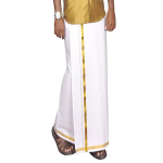 Mens Single White Dhoti with Jari Border Single Dhoti