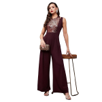 Women's Halter Neck Sleeveless Solid Pleated/Wide Leg Sequin Panelled Regular Length Jumpsuit