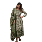 Women's Cotton Floral Printed Anarkali Kurti with Pant and Mulmul Dupatta Set