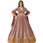 Women's Cream and Purple Tissue Designer Lehenga