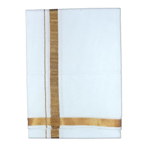 Mens Single White Dhoti with Jari Border Single Dhoti