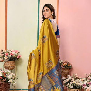 Women's Kanjivaram Banarasi Soft Silk Saree With Unstitched Blouse Piece