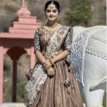 Taupe Brown Dola Silk Lehenga Choli with Dupatta