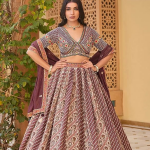 Women's Cream and Purple Tissue Designer Lehenga