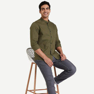 Symbol Men's Cotton Shirt | Chinese Collar | Casual | Plain