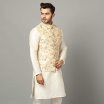 Men's Silk Blend Kurta Pyjama with Stylish Embroidered Ethnic Jacket