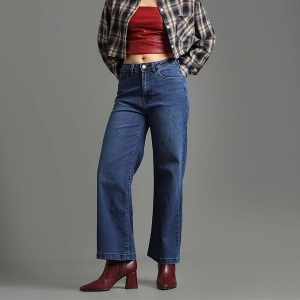 Women's Wide Leg Fit Jeans| Solid | High Rise