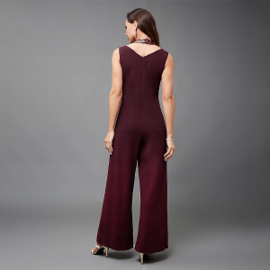 Women's Halter Neck Sleeveless Solid Pleated/Wide Leg Sequin Panelled Regular Length Jumpsuit