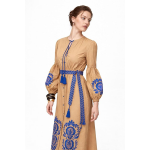 Women's Long Boho Dress, Wood Brown, Poplin