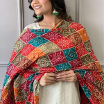 Women's Cotton Chikankari Print Straight Kurti with Pant andMulmul Dupatta Set