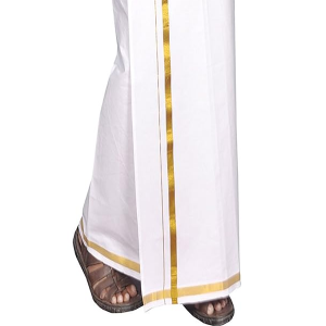 Mens Single White Dhoti with Jari Border Single Dhoti