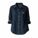 Women's Effortless Denim Charm: Classic Button-Down Shirt with Minimal Bow Detail