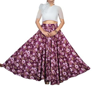 Women's American Crepe Flared A Line Stitched Long Skirt