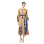 Women's Long Boho Dress, Wood Brown, Poplin