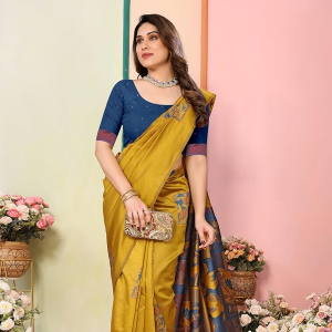 Women's Kanjivaram Banarasi Soft Silk Saree With Unstitched Blouse Piece