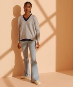 SUPERDRY Isabella Slouch V-Neck Jumper Soft Caramel Marl