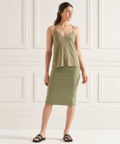 SUPERDRY Lace Mix Cami Top Moss Khaki
