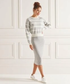 SUPERDRY Cropped Jaquard Knitted Jumper Grey Marl Stripe