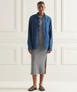 SUPERDRY Tencel Strap Back Midi Dress Moss Khaki