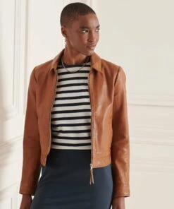 SUPERDRY Studios Downtown Leather Jacket Tan