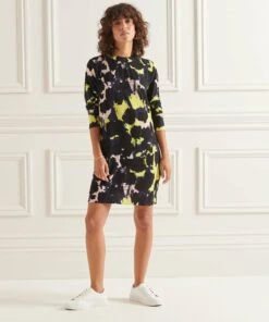 SUPERDRY Long Sleeve Woven Mini Dress Blue Paint Strokes