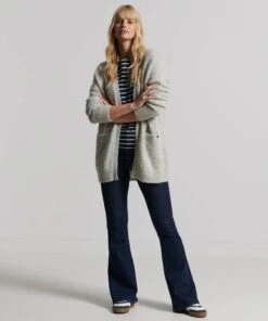SUPERDRY Studios Long Cardigan Pale Grey Marl