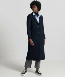 SUPERDRY Quilt Wool Crombie Coat Eclipse Navy