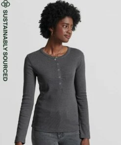 SUPERDRY Organic Cotton Essential Rib Henley Top Mid Grey Marl -Superdry Studios upload9223368955665976582