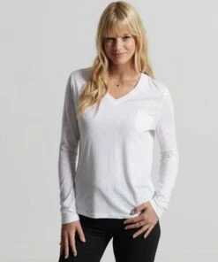 SUPERDRY Organic Cotton Long Sleeve Pocket V-Neck Top Eclipse Navy 12 SUPERDRY Organic Cotton Long Sleeve Pocket V-Neck Top Eclipse Navy -Superdry Studios upload9223368955665978532