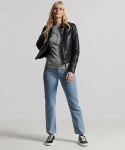 SUPERDRY Organic Cotton Essential Rib Henley Top Mid Grey Marl