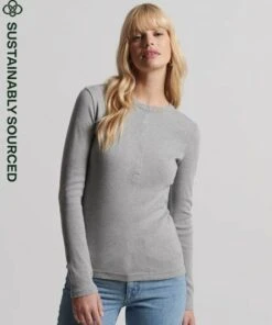 SUPERDRY Organic Cotton Essential Rib Henley Top Mid Grey Marl -Superdry Studios upload9223368955665978855