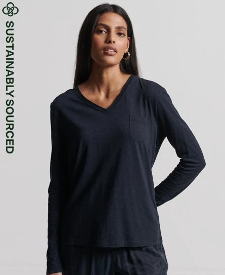 SUPERDRY Organic Cotton Long Sleeve Pocket V-Neck Top Eclipse Navy 7 SUPERDRY Organic Cotton Long Sleeve Pocket V-Neck Top Eclipse Navy - Image 7