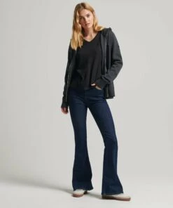 SUPERDRY Organic Cotton Long Sleeve Pocket V-Neck Top Eclipse Navy