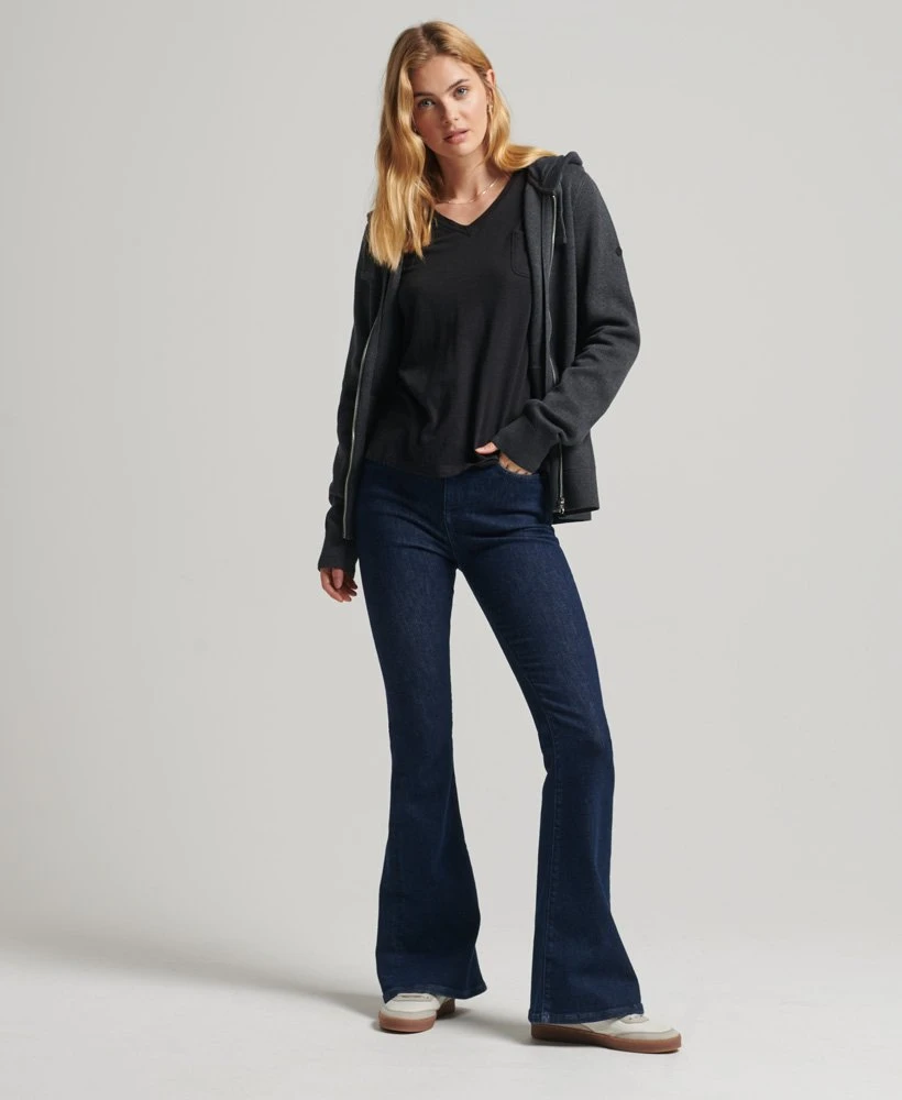 SUPERDRY Organic Cotton Long Sleeve Pocket V-Neck Top Eclipse Navy 1 SUPERDRY Organic Cotton Long Sleeve Pocket V-Neck Top Eclipse Navy