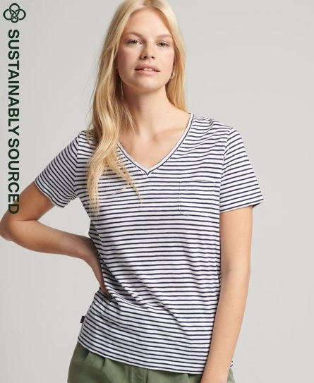 SUPERDRY Organic Cotton Studios Pocket V-Neck T-Shirt Optic/black Stripe 8 SUPERDRY Organic Cotton Studios Pocket V-Neck T-Shirt Optic/black Stripe - Image 8